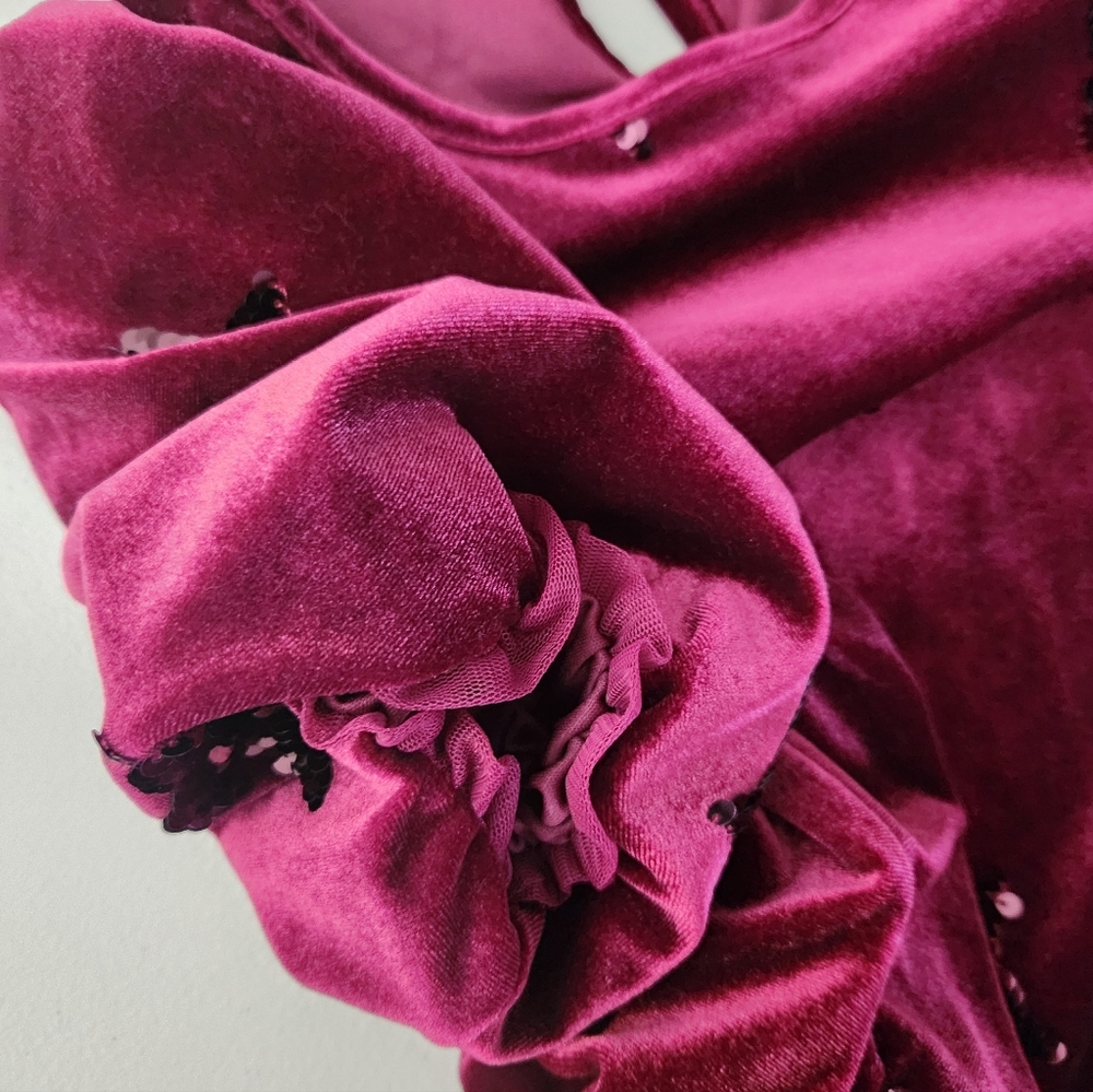 Cat&Jack Burgundy Velvet Starred Short Sleeve Dress w/pockets,Girl's 10/12, NWOT - Picture 7 of 9